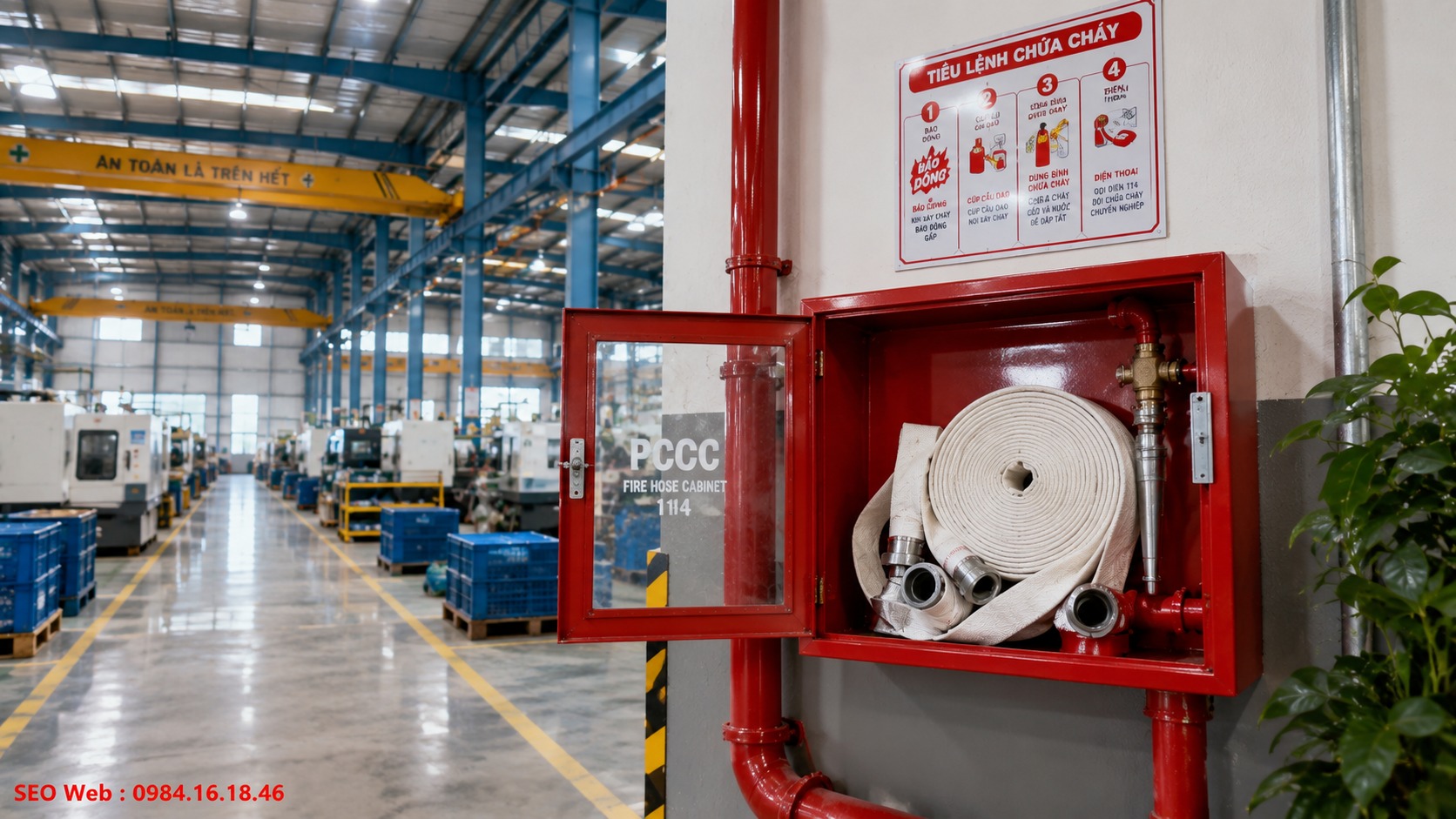 Tủ và họng nước cung cấp thiết bị chữa cháy tại chỗ