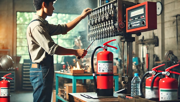Xả khí và vệ sinh bình chữa cháy là bước quan trọng trước khi tiến hành nạp sạc mới.